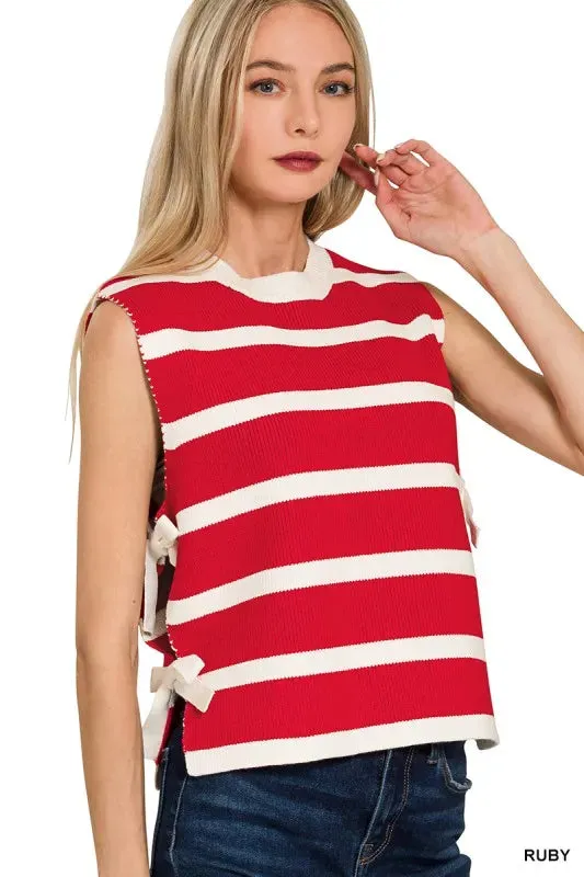 Zenana Side Tie Stripe Sweater Vest sold by Charming Charlie