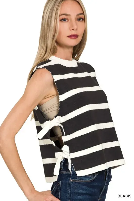 Zenana Side Tie Stripe Sweater Vest sold by Charming Charlie