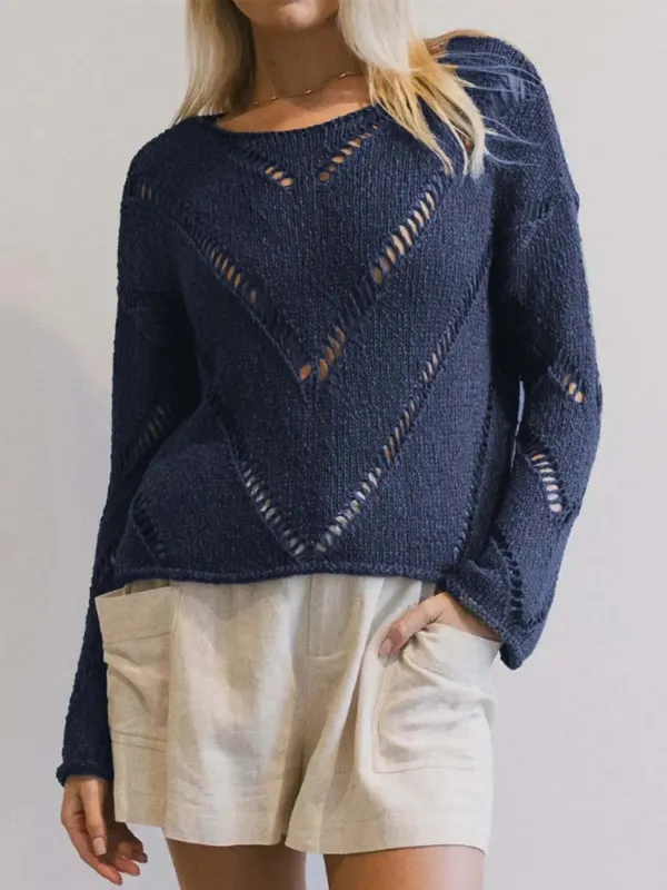 Openwork Boat Neck Long Sleeve Sweater sold by Charming Charlie