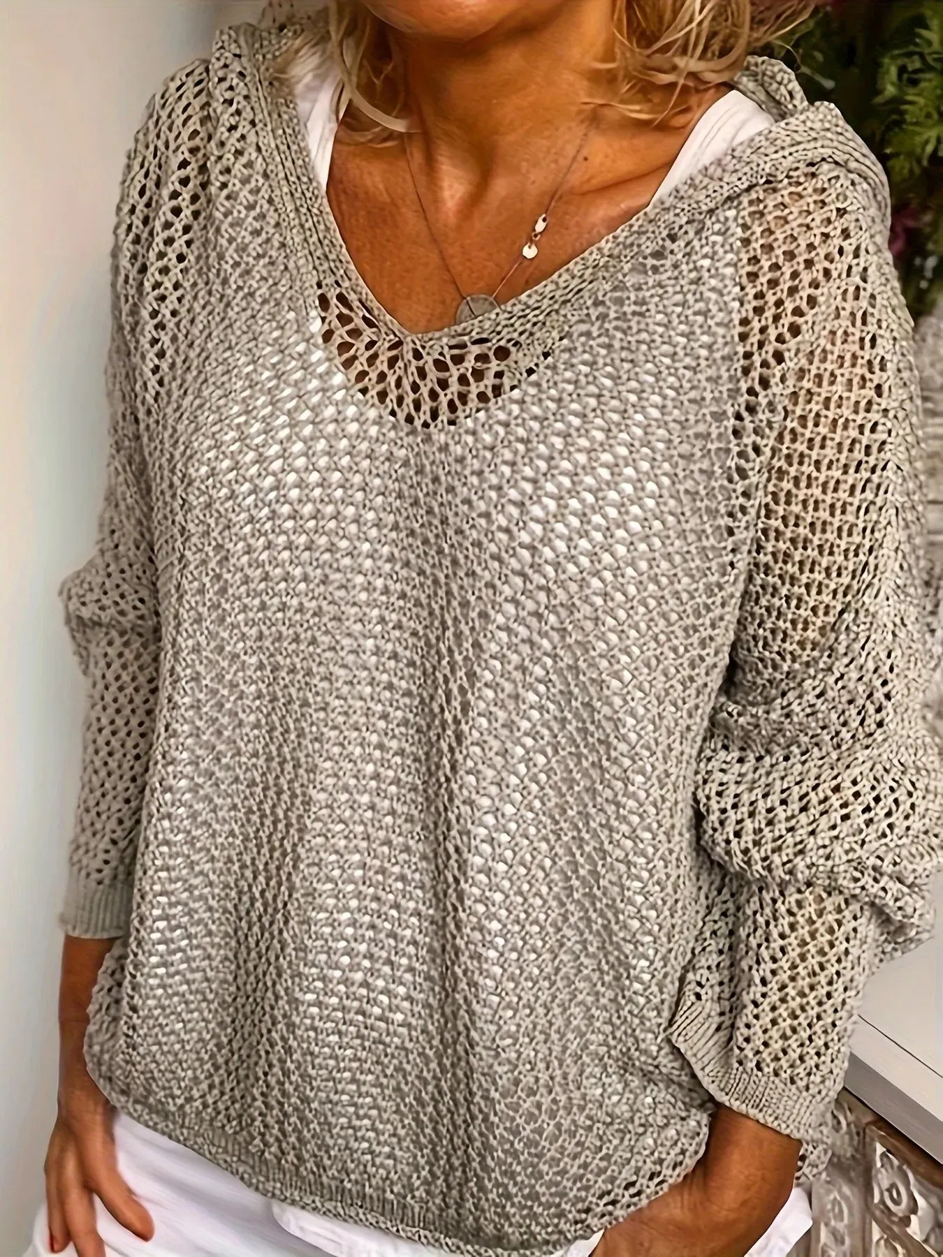 Openwork Long Sleeve Hooded Knit Cover Up sold by Charming Charlie product image thumbnail 4