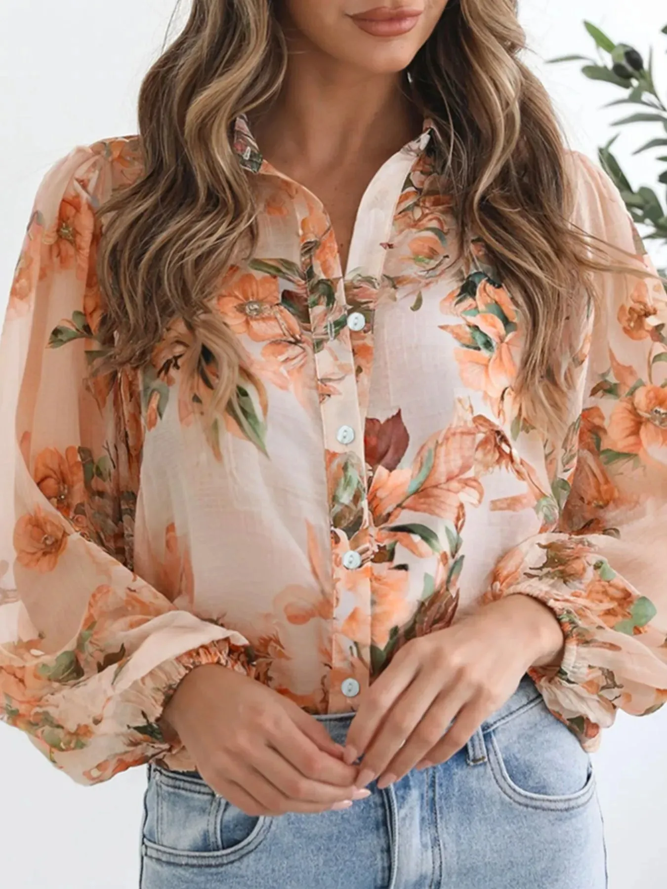 Floral Print Button-Up Shirt sold by Charming Charlie product image thumbnail 2