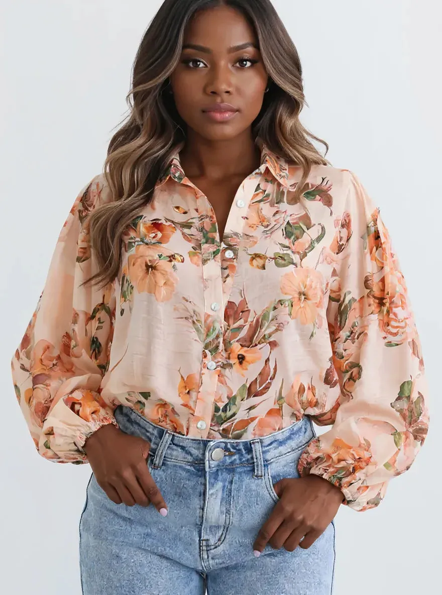 Floral Print Button-Up Shirt sold by Charming Charlie