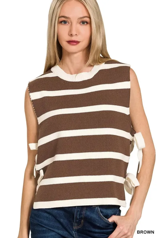 Zenana Side Tie Stripe Sweater Vest sold by Charming Charlie