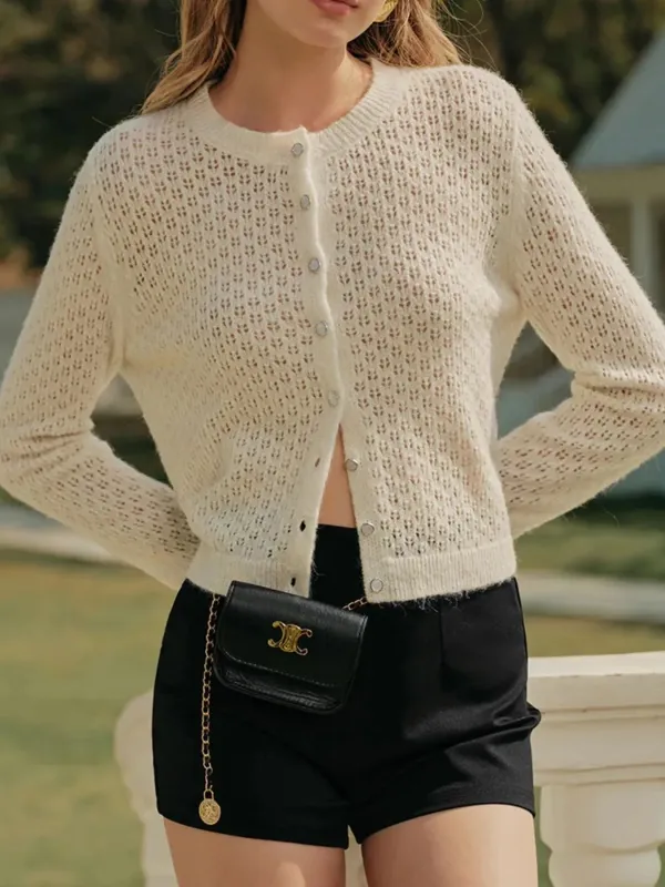 Openwork Button Up Long Sleeve Cardigan sold by Charming Charlie
