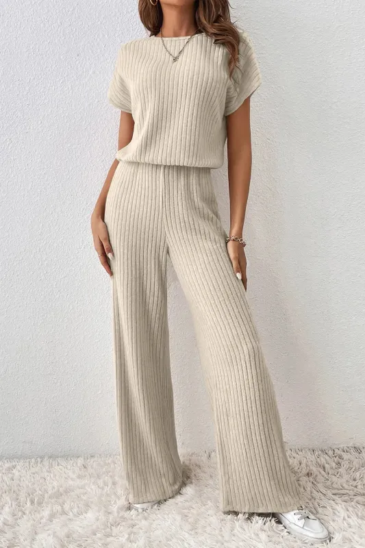 Ribbed Knit Wide Leg Jumpsuit sold by Charming Charlie