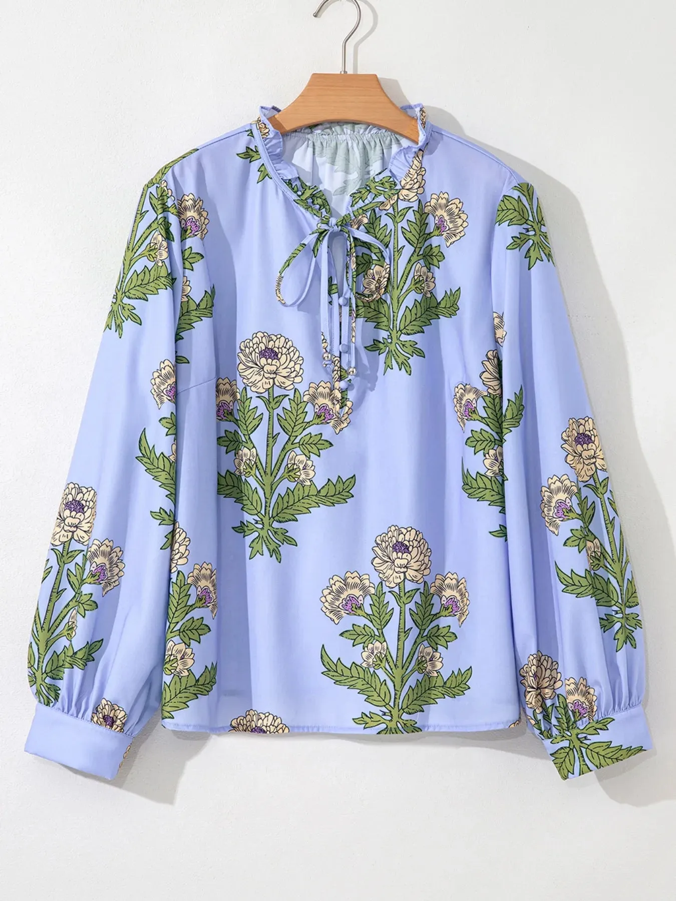 Floral Print Long Sleeve Tie Neck Blouse sold by Charming Charlie product image thumbnail 3