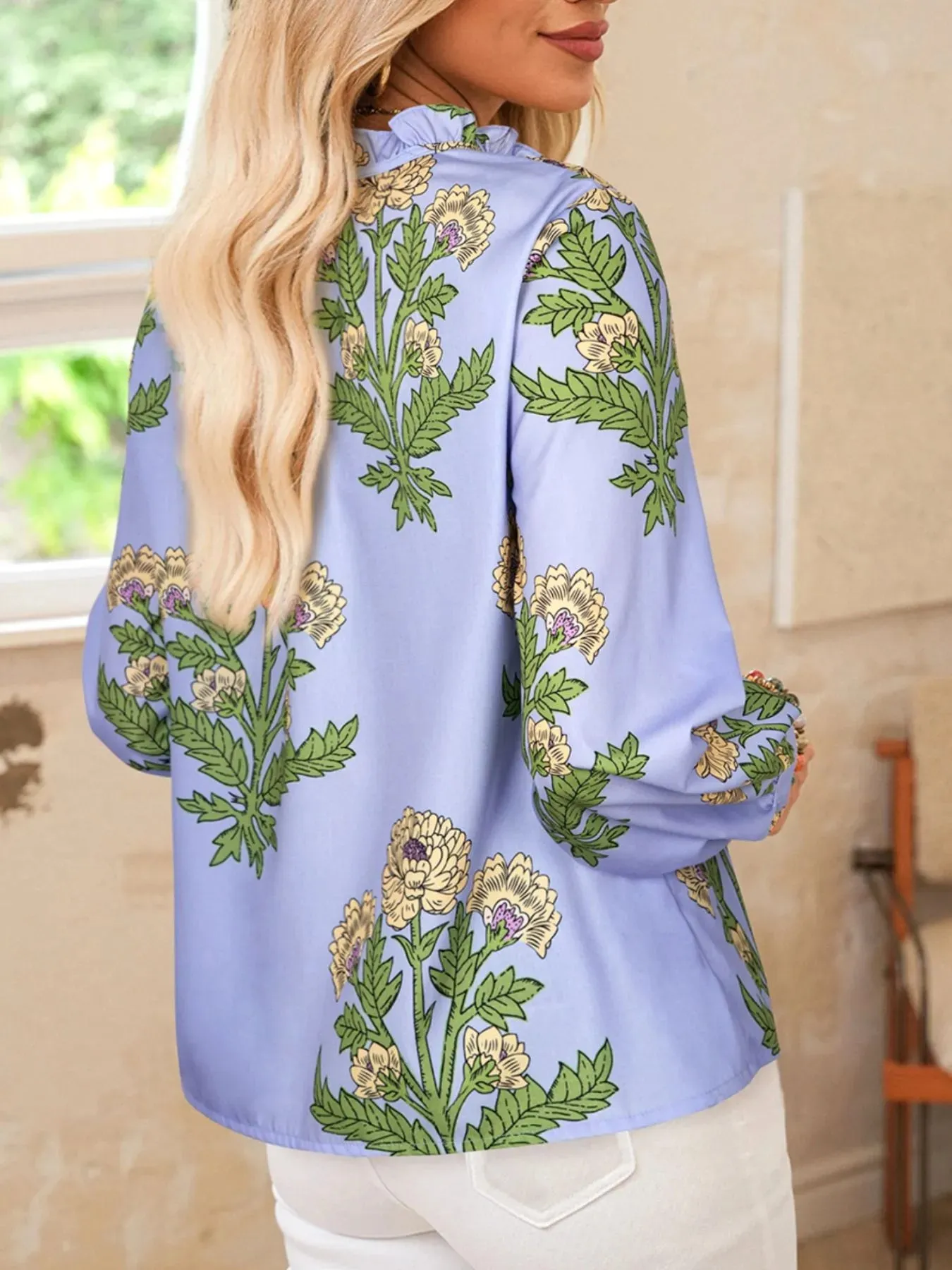 Floral Print Long Sleeve Tie Neck Blouse sold by Charming Charlie product image thumbnail 2