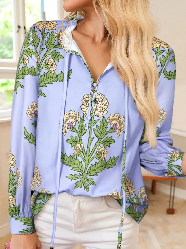 Floral Print Long Sleeve Tie Neck Blouse sold by Charming Charlie