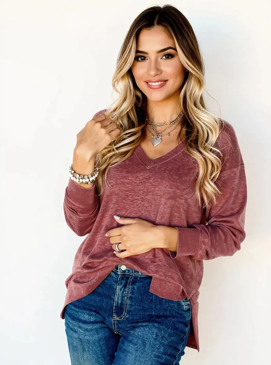 V-Neck Casual Long Sleeve T-Shirt sold by Charming Charlie