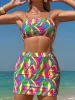 Multicolour Abstract Print Textured Spaghetti Strap High Waist Bikini Set sold by Charming Charlie