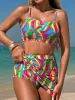 Multicolour Abstract Print Textured Spaghetti Strap High Waist Bikini Set sold by Charming Charlie