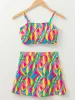 Multicolour Abstract Print Textured Spaghetti Strap High Waist Bikini Set sold by Charming Charlie