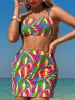 Multicolour Abstract Print Textured Spaghetti Strap High Waist Bikini Set sold by Charming Charlie