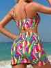 Multicolour Abstract Print Textured Spaghetti Strap High Waist Bikini Set sold by Charming Charlie