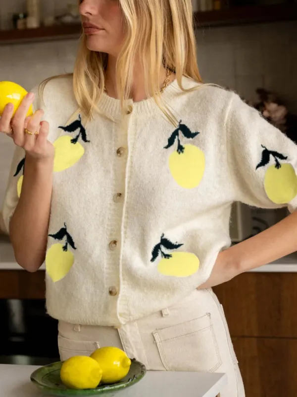 Lemon Button-Up Long Sleeve Cardigan sold by Charming Charlie