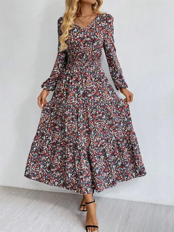 Printed V-Neck Long Sleeve Dress sold by Charming Charlie