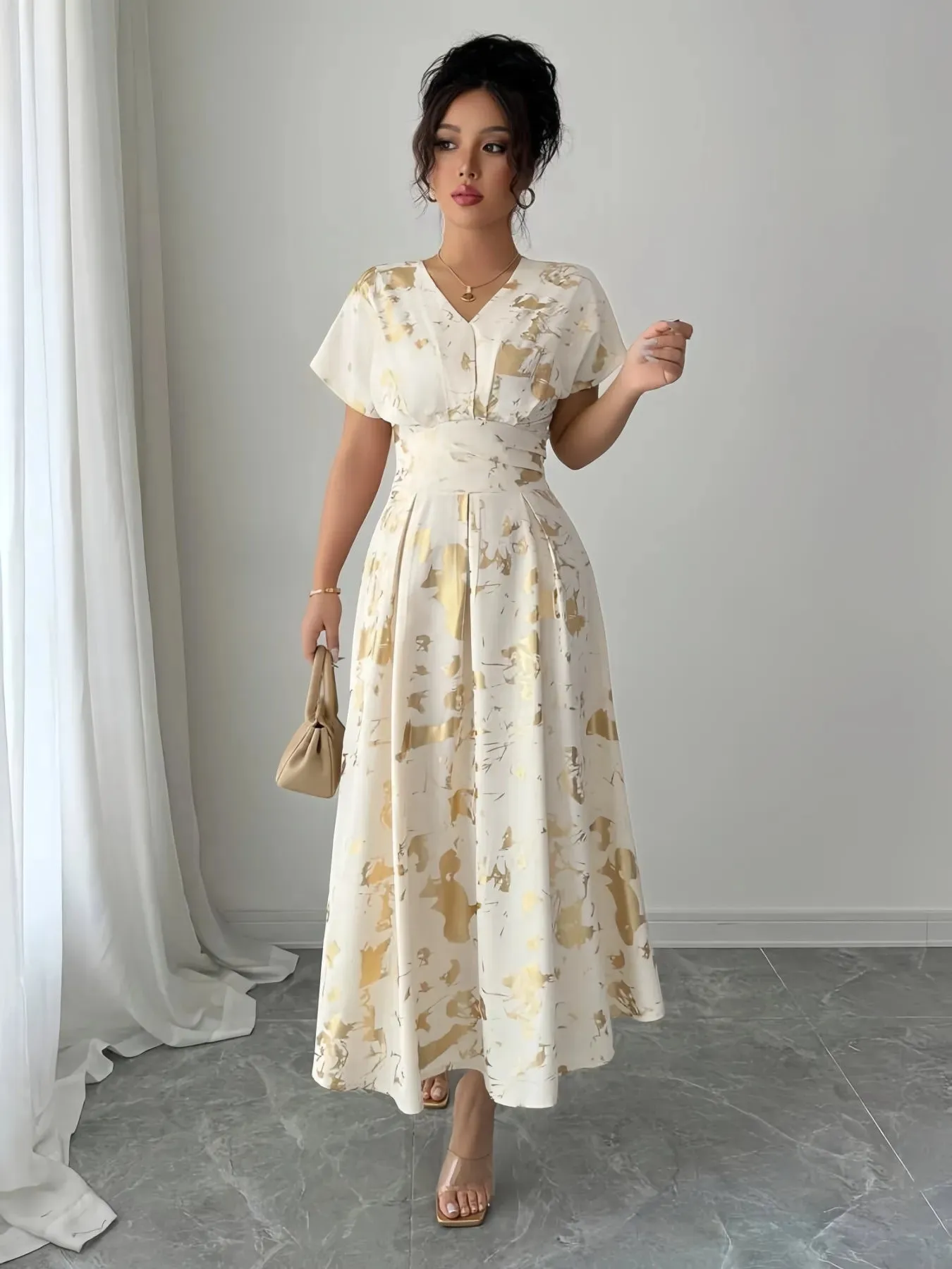 Printed V-Neck Short Sleeve Dress sold by Charming Charlie product image thumbnail 4