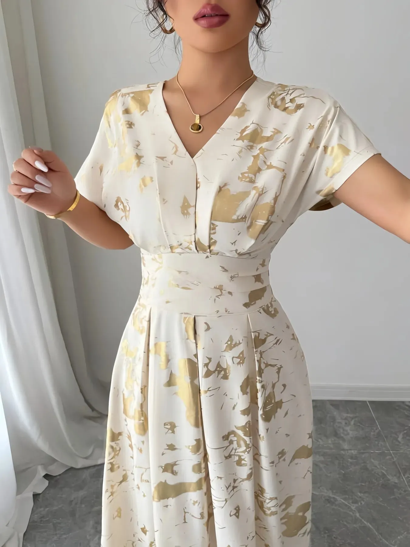 Printed V-Neck Short Sleeve Dress sold by Charming Charlie product image thumbnail 2