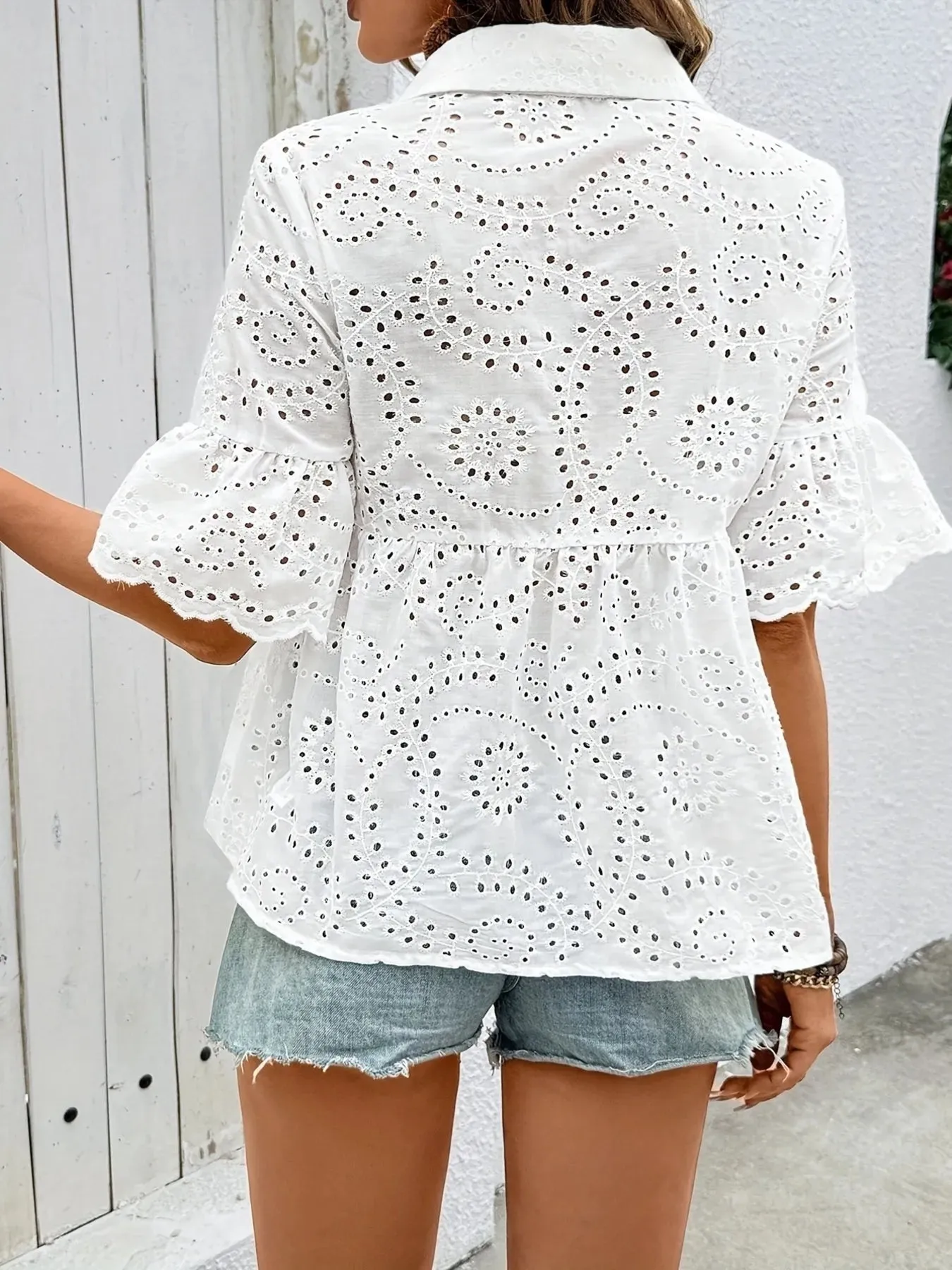 Eyelet Button Down Half Sleeve Shirt sold by Charming Charlie product image thumbnail 3