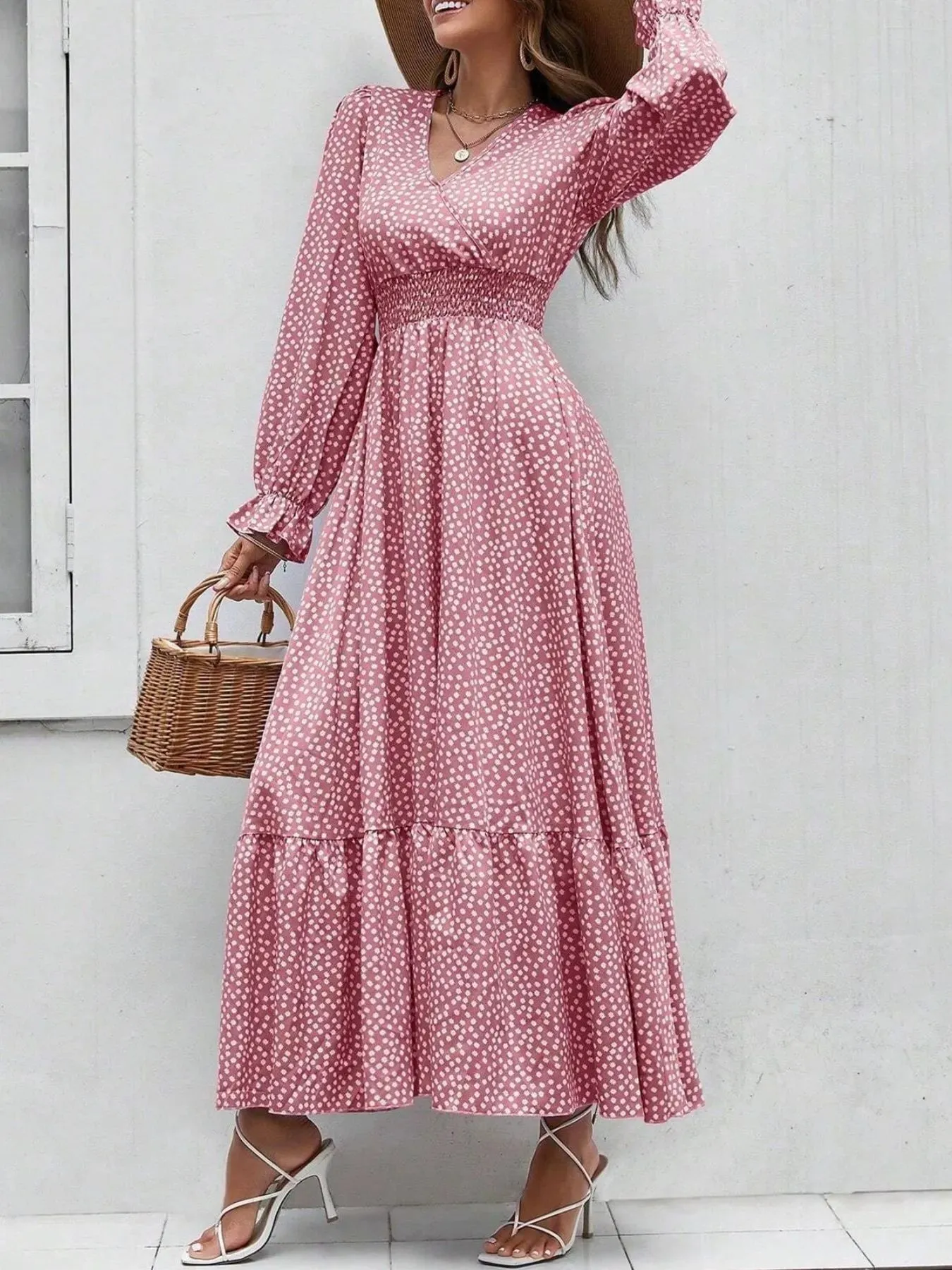 Smocked Waist Polka Dot Long Sleeve Maxi Dress sold by Charming Charlie product image thumbnail 2
