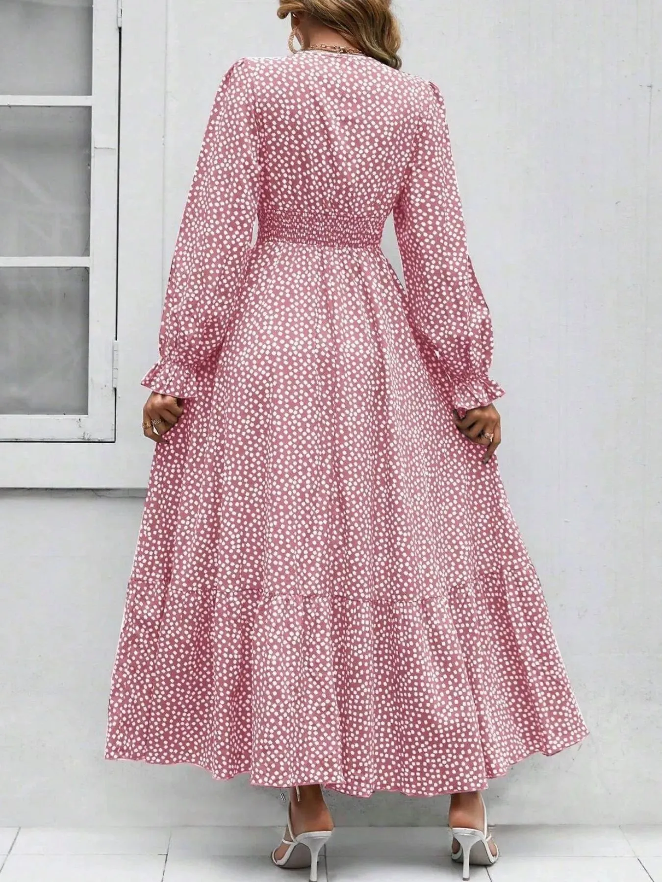 Smocked Waist Polka Dot Long Sleeve Maxi Dress sold by Charming Charlie product image thumbnail 5