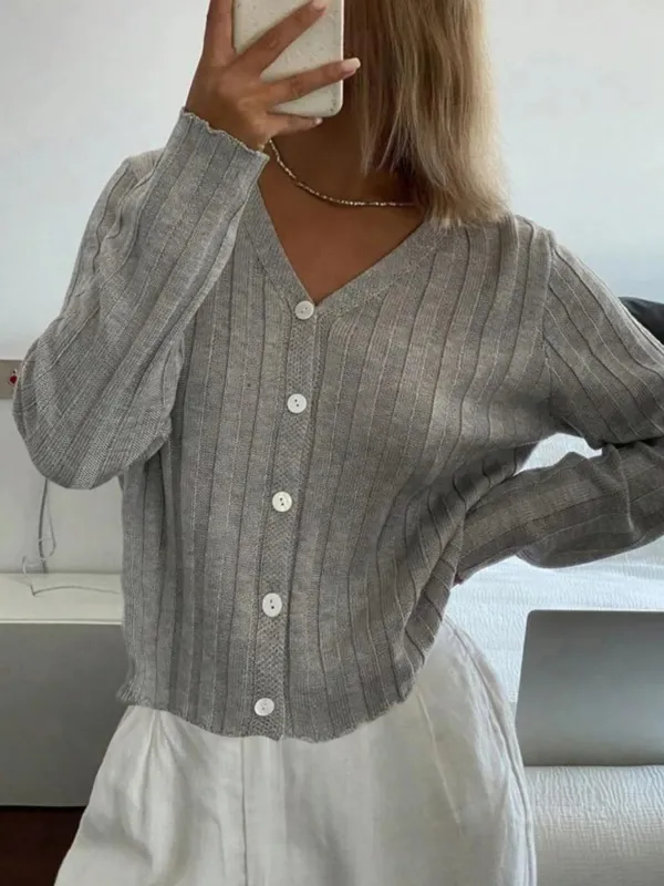 Ribbed Button-Up V-Neck Cardigan sold by Charming Charlie