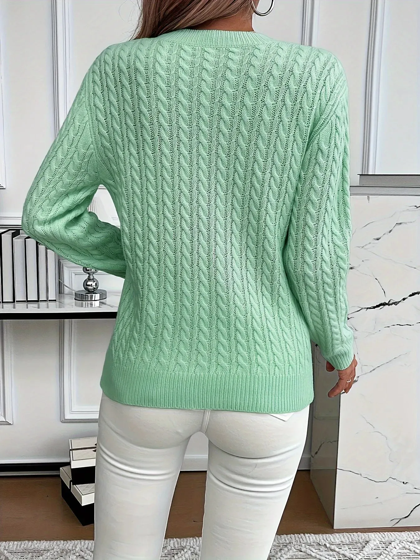 Cable Knit Round Neck Sweater sold by Charming Charlie product image thumbnail 2