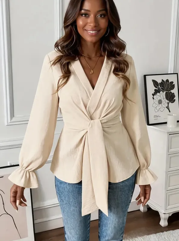 Tied Front Flounce Sleeve Blouse made by Charming Charlie