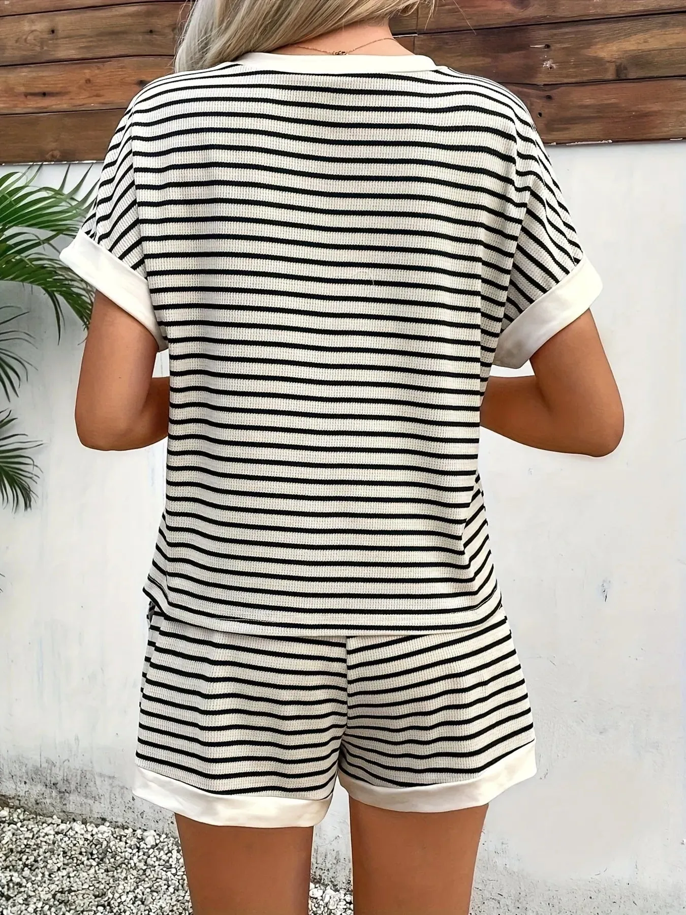 Striped Round Neck Top and Shorts Set sold by Charming Charlie product image thumbnail 5