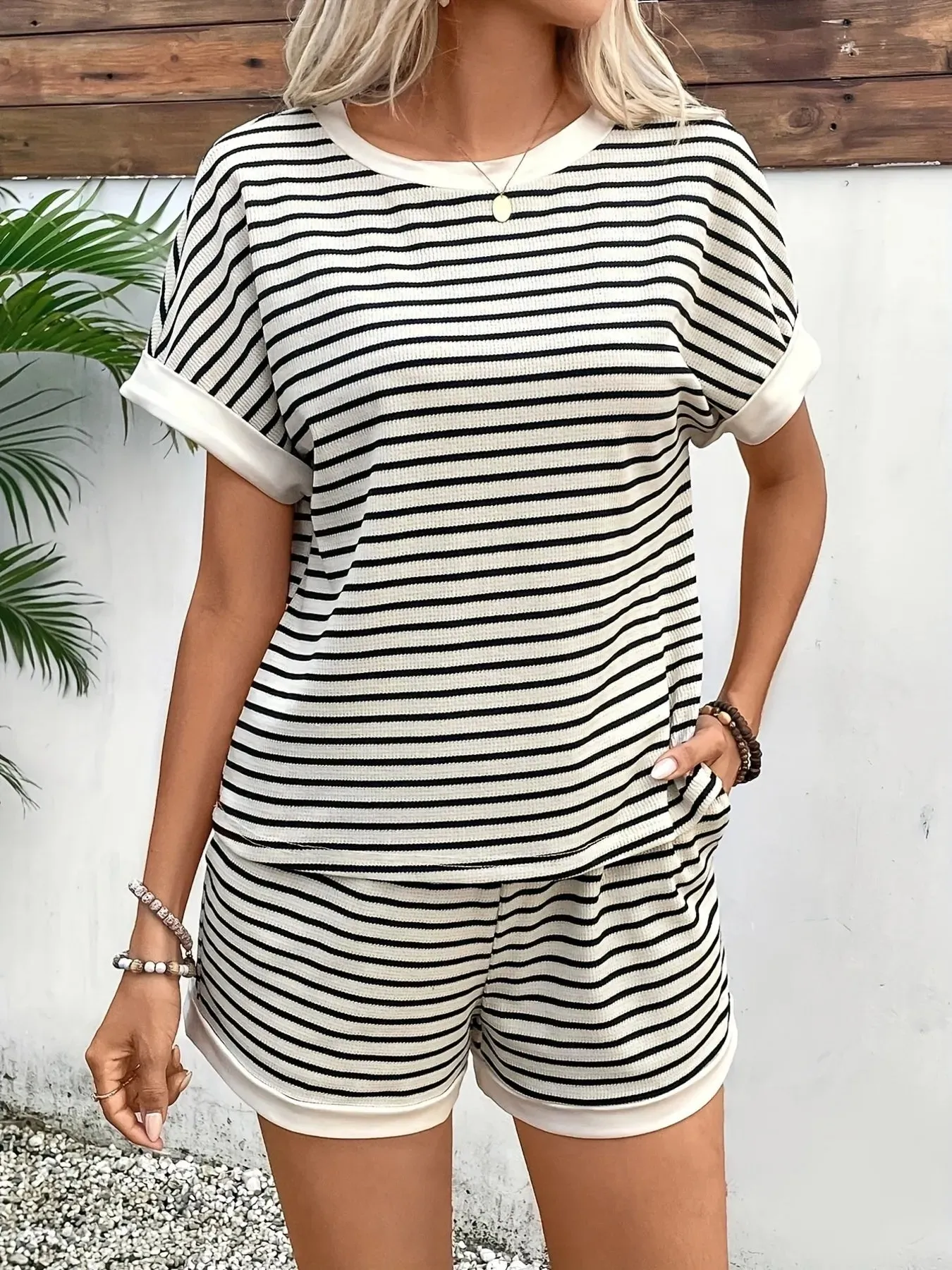 Striped Round Neck Top and Shorts Set sold by Charming Charlie product image thumbnail 2