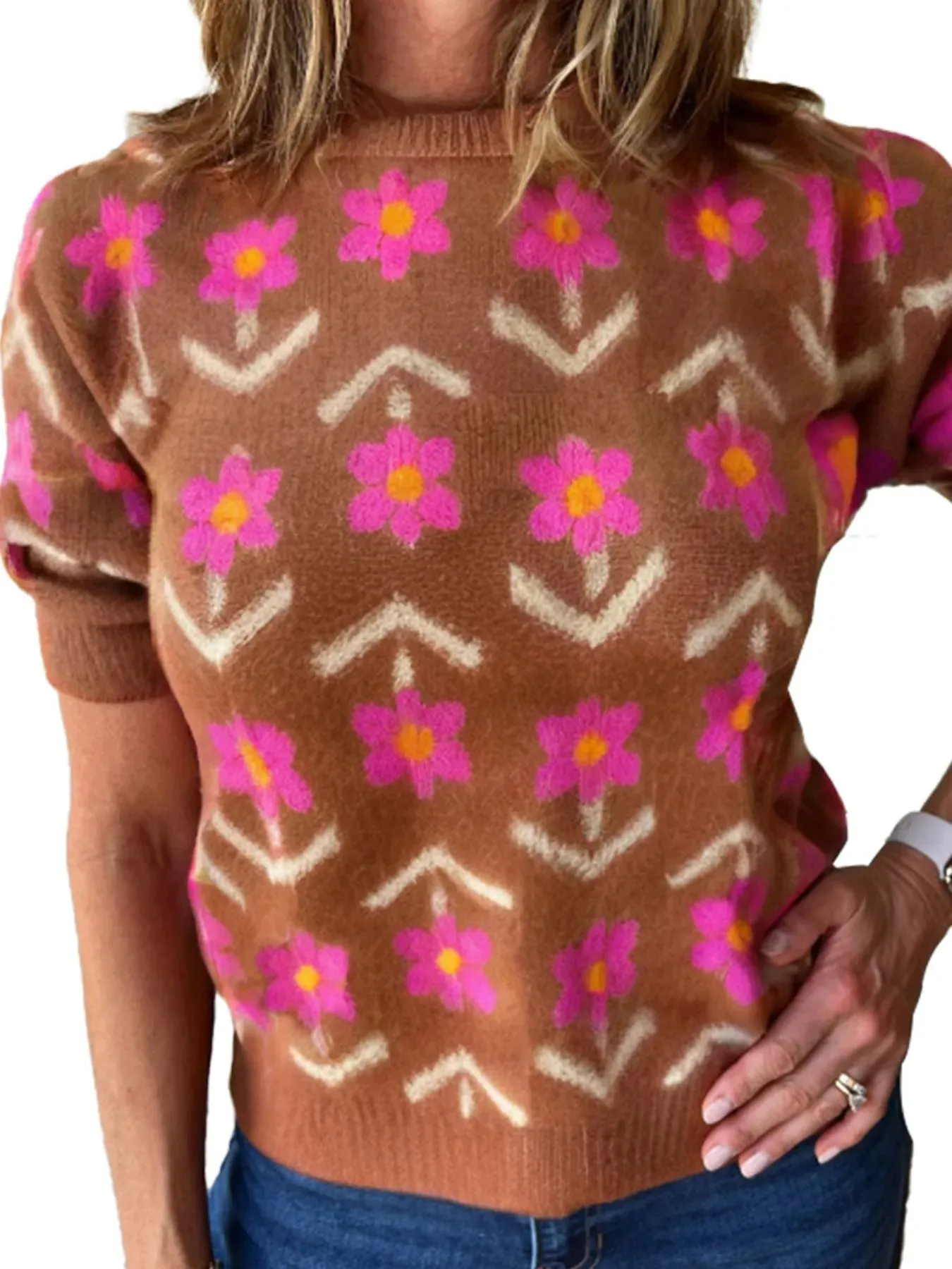 Floral Pattern Short Sleeve Sweater sold by Charming Charlie product image thumbnail 4