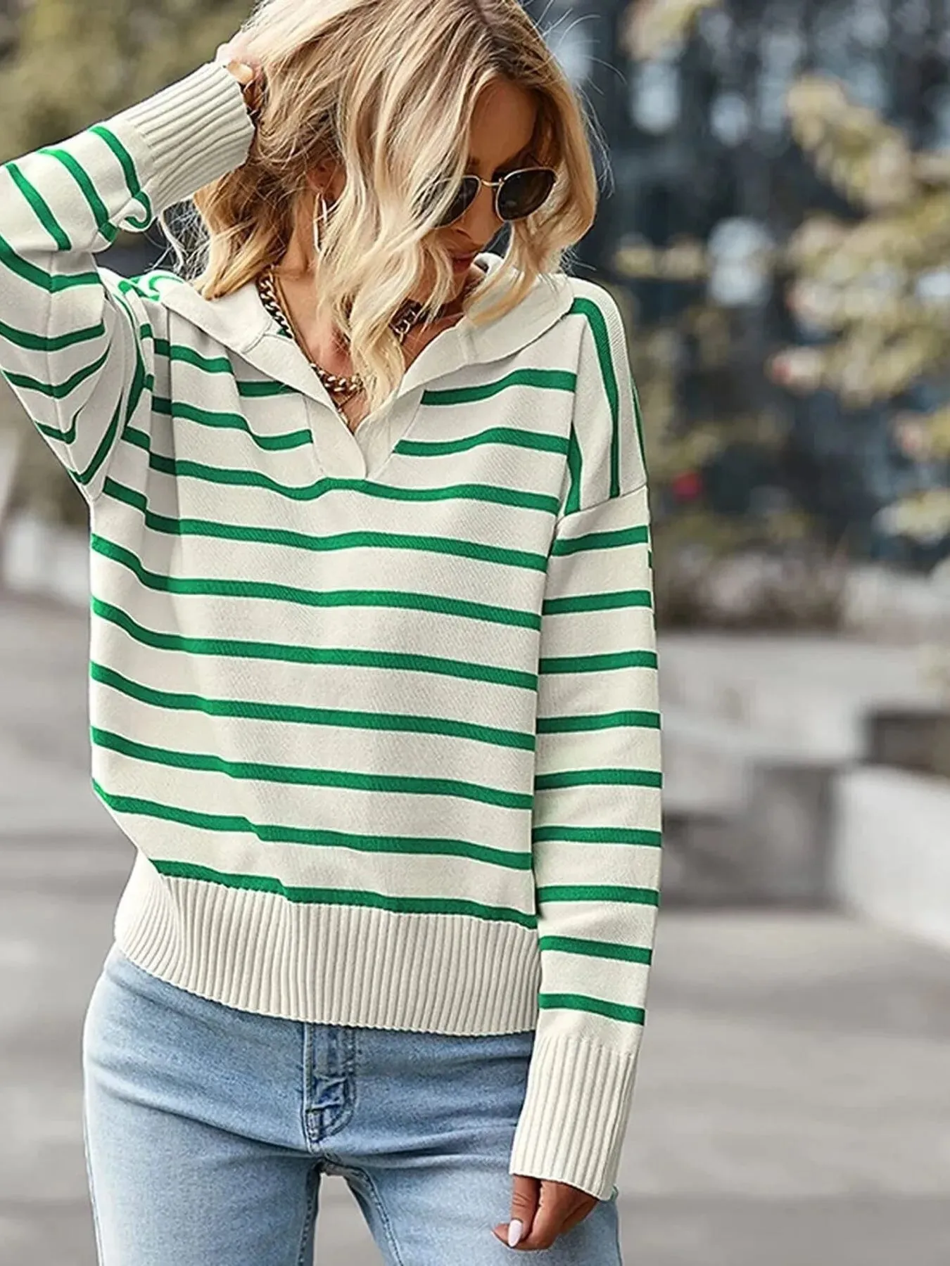 Ribbed Hem Long Sleeve Striped Sweater sold by Charming Charlie product image thumbnail 5