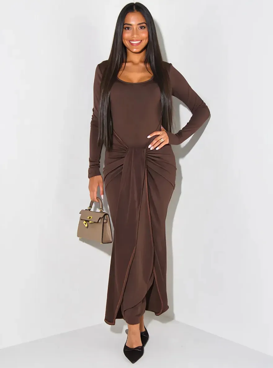 Long Sleeve Tie-Front Bodycon Maxi Dress sold by Charming Charlie