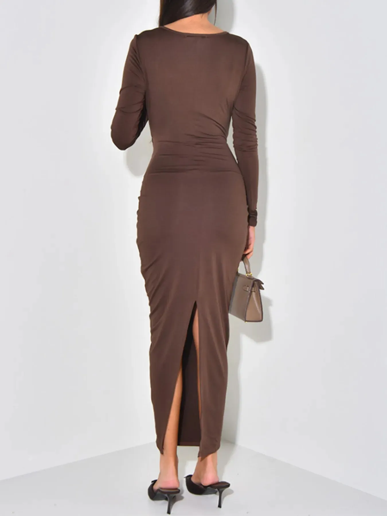 Long Sleeve Tie-Front Bodycon Maxi Dress sold by Charming Charlie product image thumbnail 4