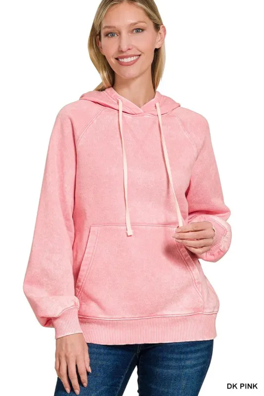 Zenana Acid Wash Fleece Hoodie with Kangaroo Pocket sold by Charming Charlie