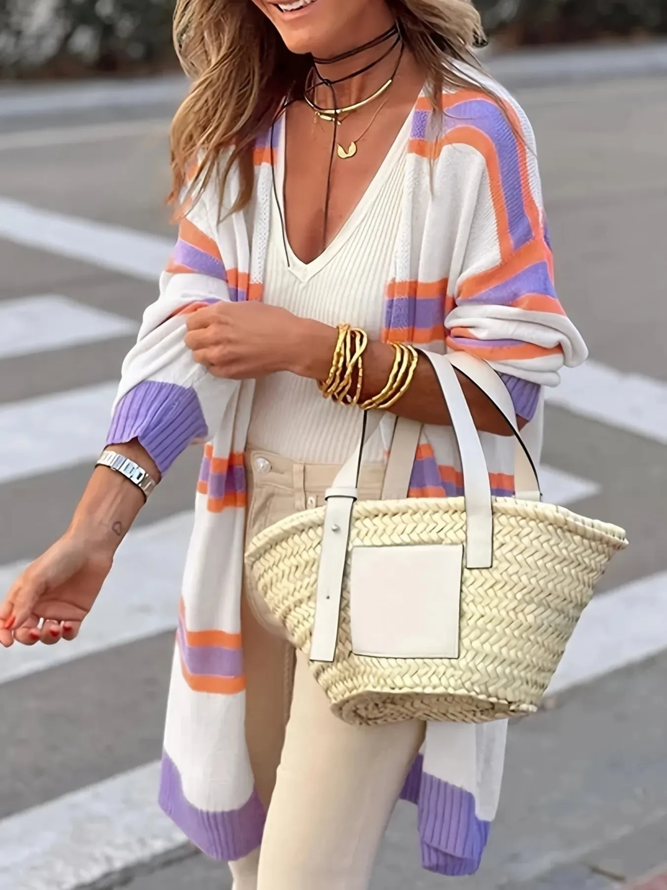 Striped Open Front Longline Cardigan sold by Charming Charlie