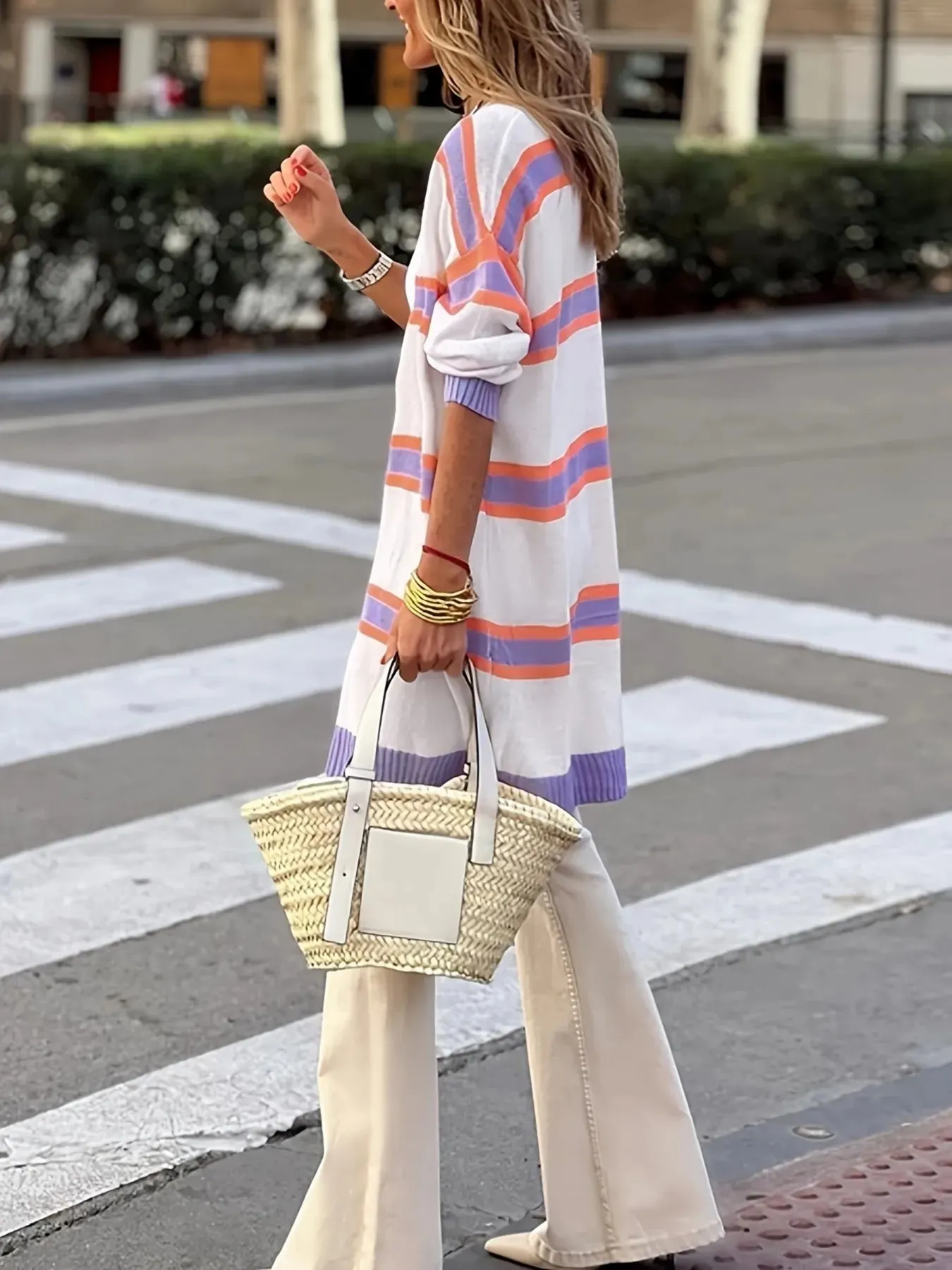 Striped Open Front Longline Cardigan sold by Charming Charlie product image thumbnail 2