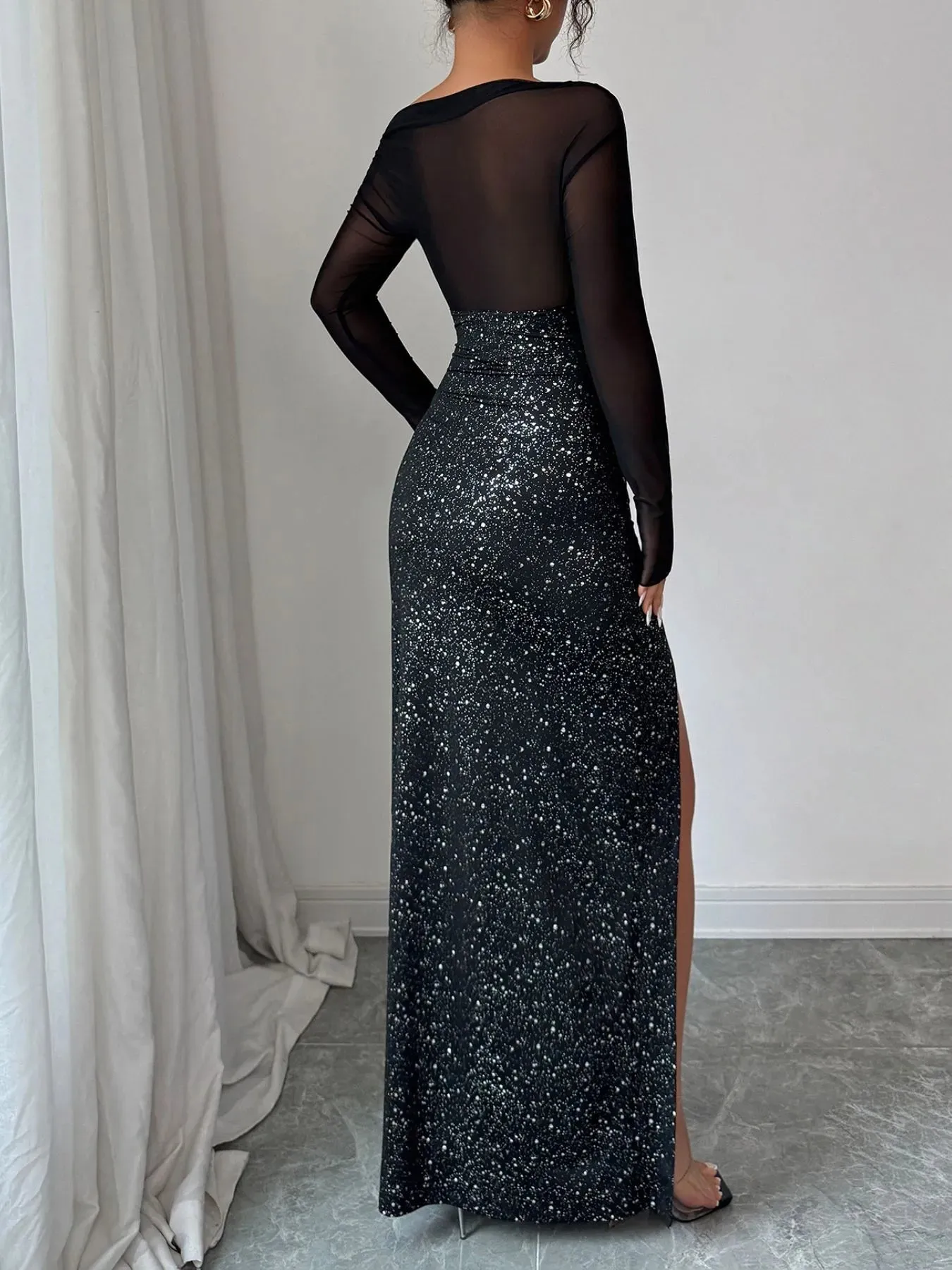 Sequin Slit One Shoulder Maxi Dress sold by Charming Charlie product image thumbnail 5