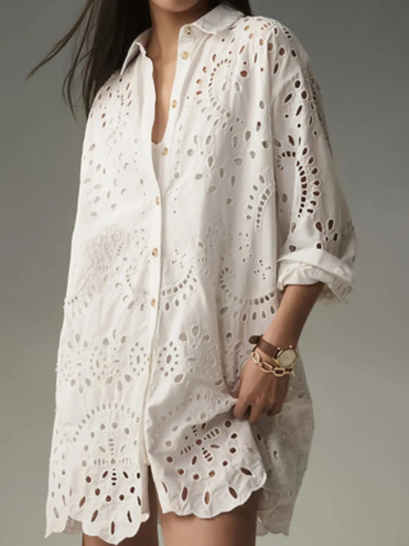 Eyelet Button Front Shirt Dress sold by Charming Charlie product image thumbnail 2
