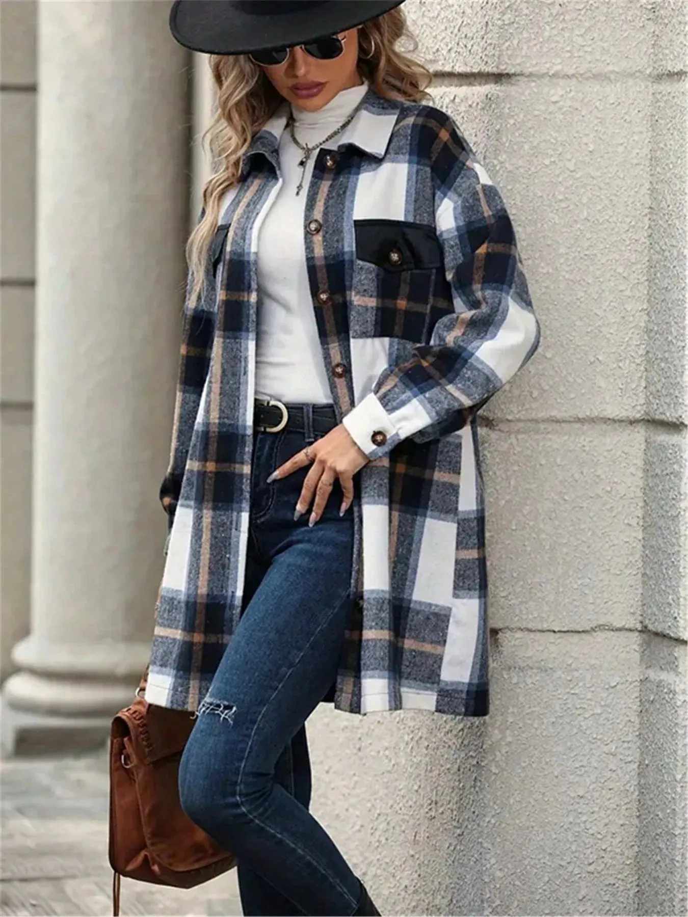 Oversized Plaid Flannel Long Sleeve Jacket sold by Charming Charlie product image thumbnail 4