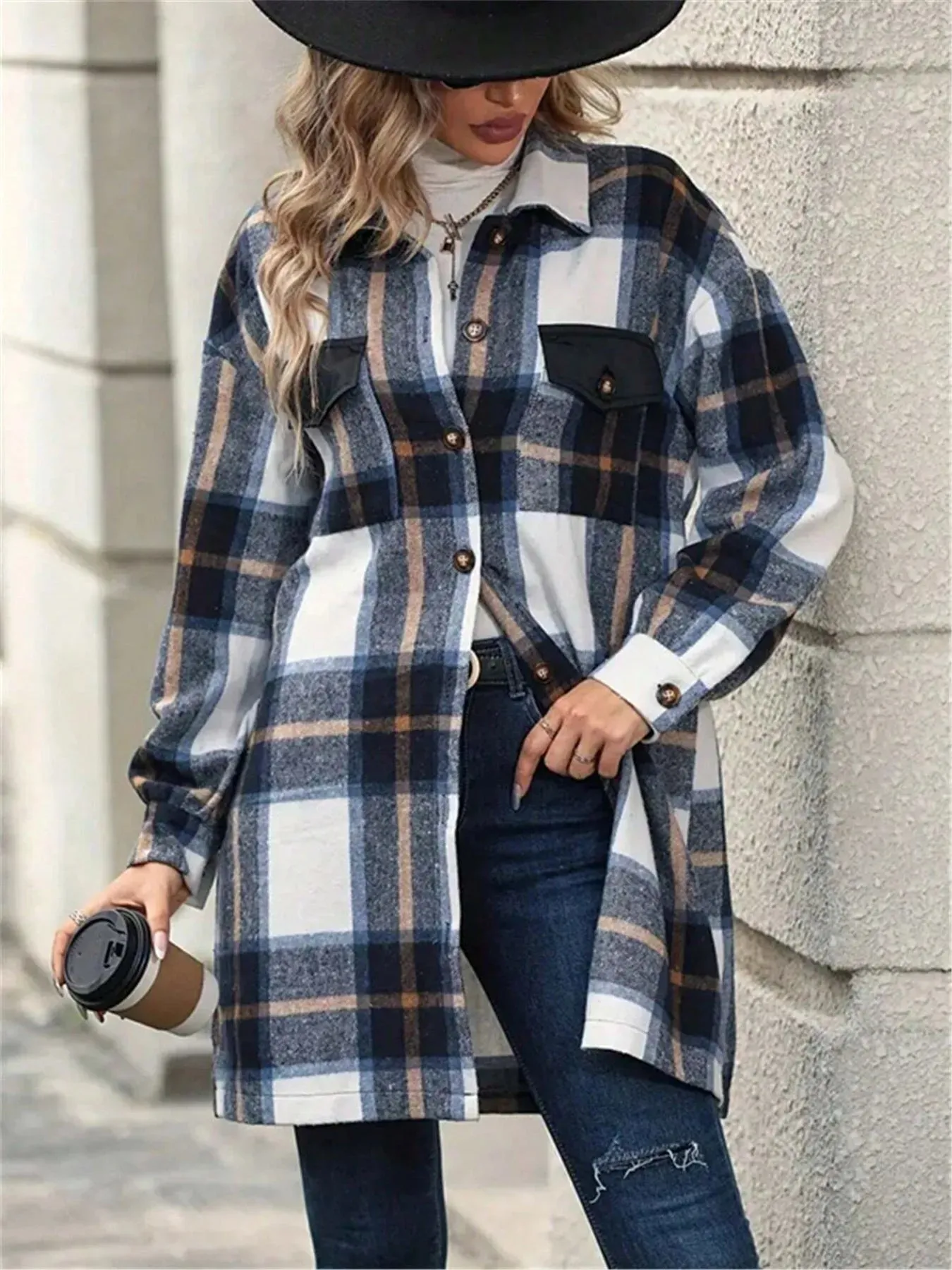 Oversized Plaid Flannel Long Sleeve Jacket sold by Charming Charlie product image thumbnail 2