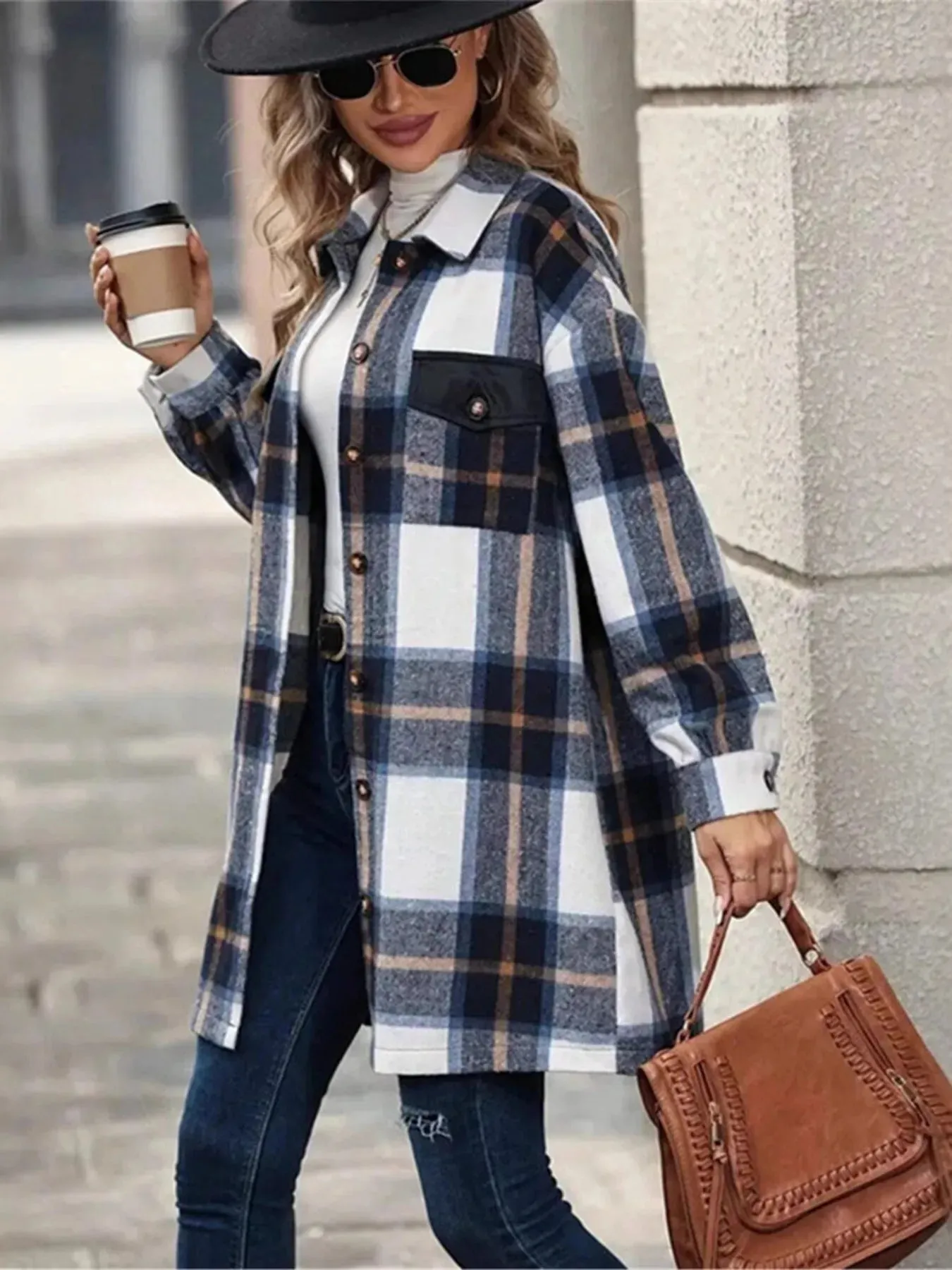 Oversized Plaid Flannel Long Sleeve Jacket sold by Charming Charlie product image thumbnail 3