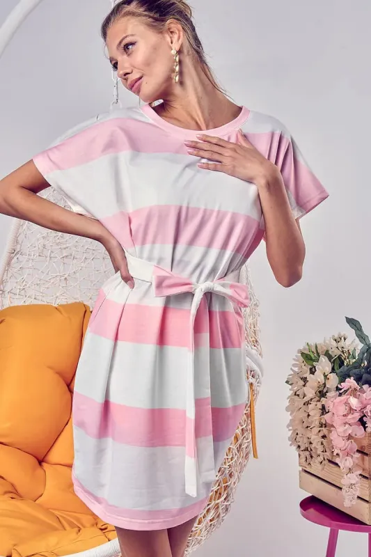 BiBi Tie Front Striped Short Sleeve Dress sold by Charming Charlie