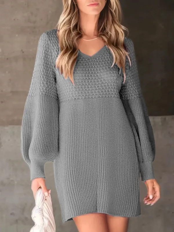 Texture V-Neck Lantern Sleeve Sweater Dress sold by Charming Charlie