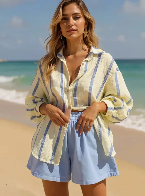 Striped Button Up Long Sleeve Shirt sold by Charming Charlie