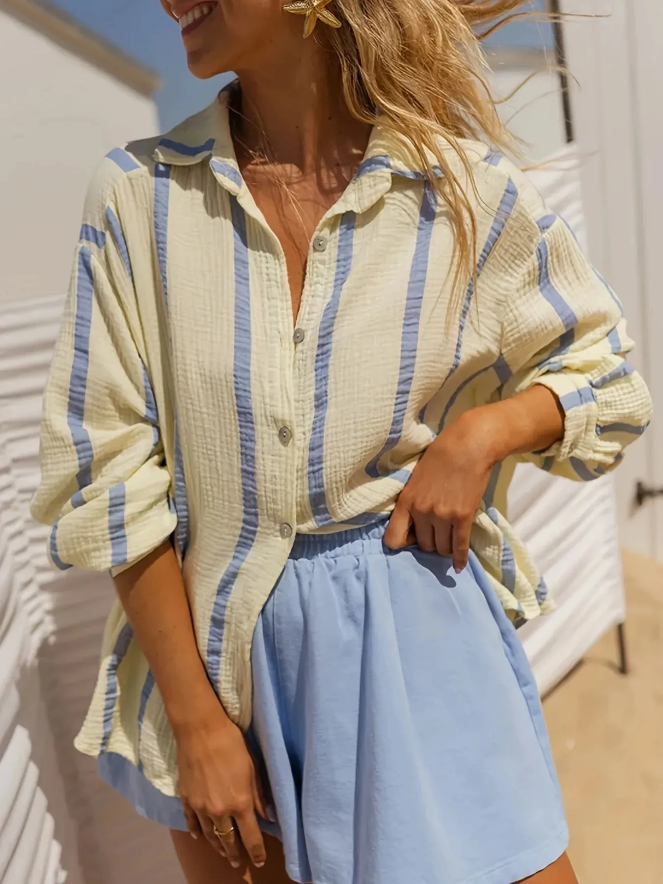 Striped Button Up Long Sleeve Shirt sold by Charming Charlie product image thumbnail 2