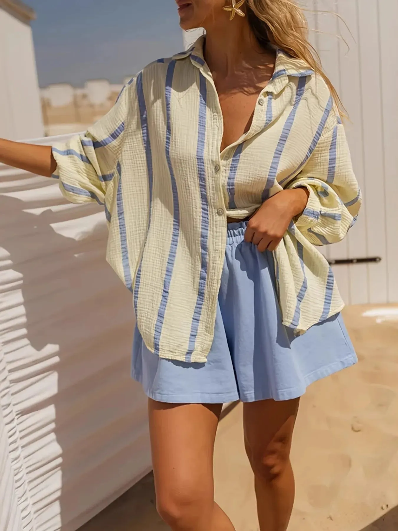 Striped Button Up Long Sleeve Shirt sold by Charming Charlie product image thumbnail 4