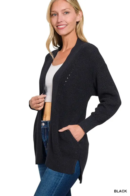 Zenana Eyelet Open Sweater Cardigan with Pockets sold by Charming Charlie