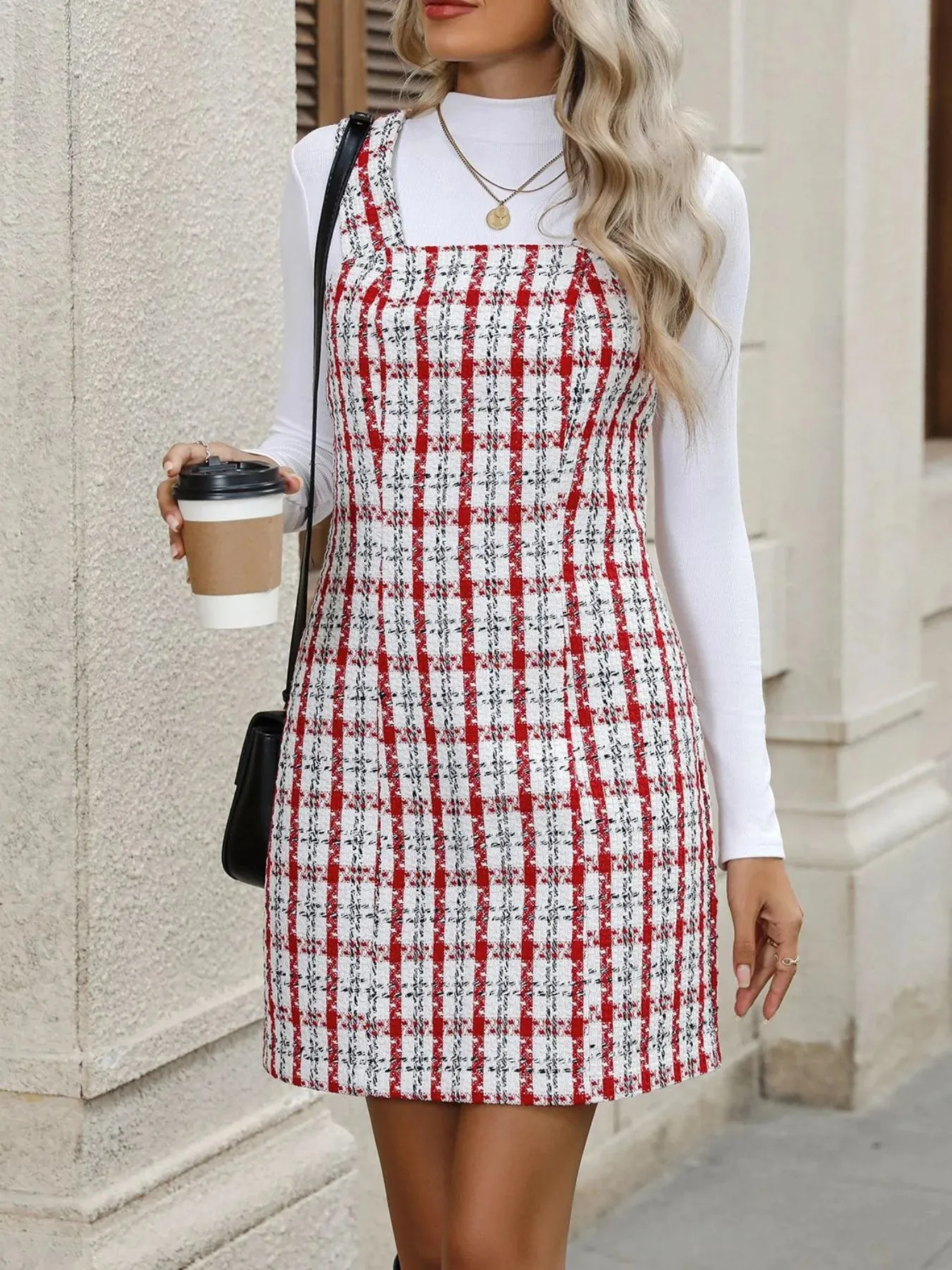 Plaid Tweed Square Neck Mini Dress sold by Charming Charlie product image thumbnail 3