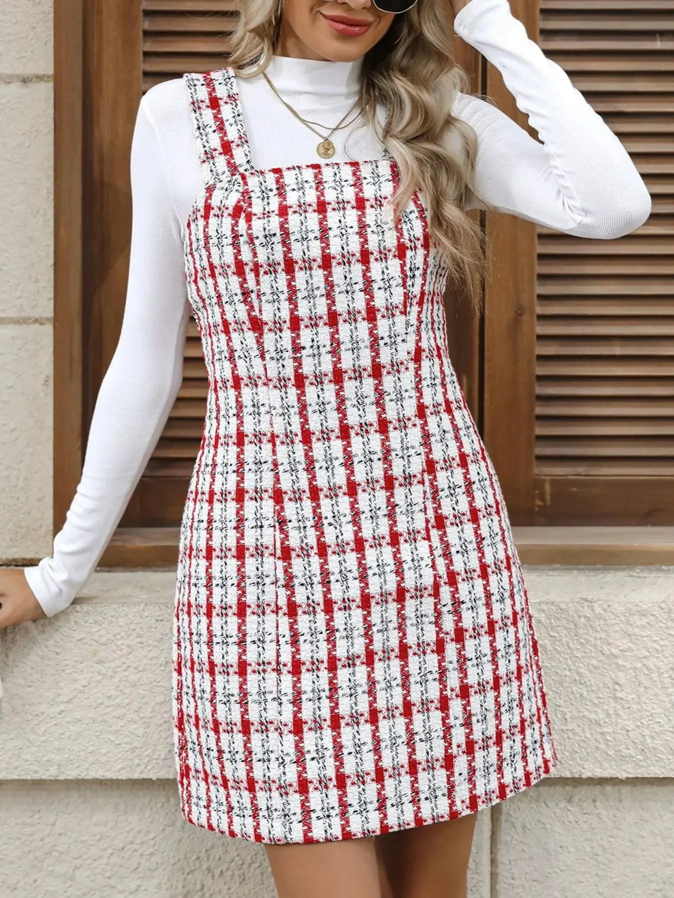 Plaid Tweed Square Neck Mini Dress sold by Charming Charlie